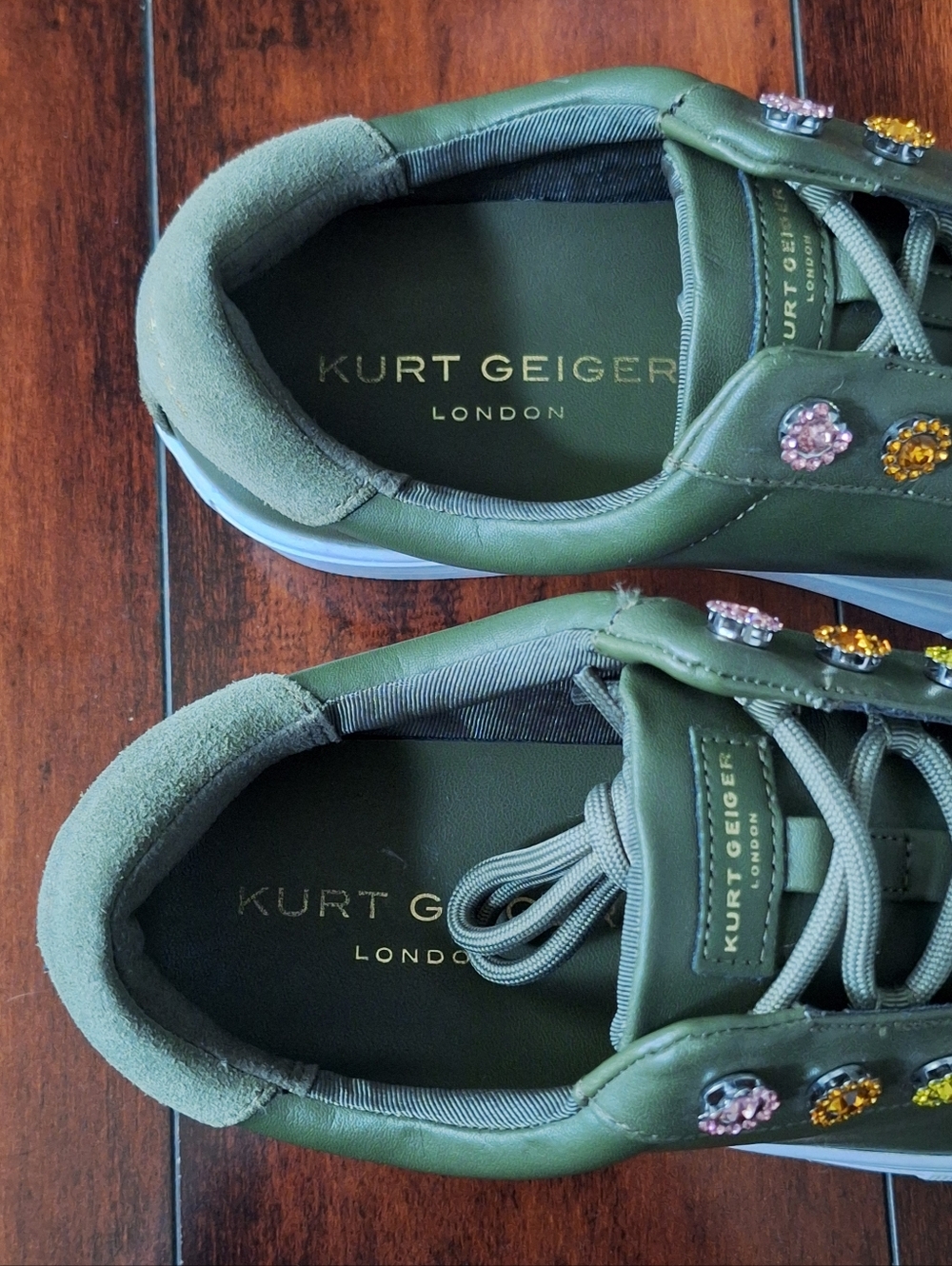 Kurt Geiger Liviah Love Platform Sneakers Green Crystal US 5 EU 35 - Picture 7 of 8